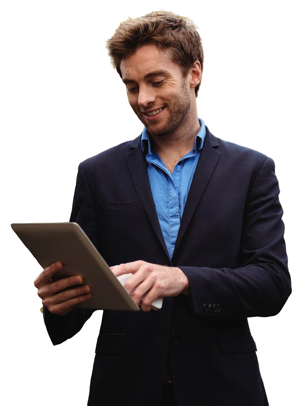 Professional young man holding a tablet.